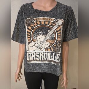Nashville Music City Records Altar’d State Larg Crop Top Sparkly Country Cowgirl